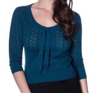 Large NWT Pointelle 3/4 Sleeve Blue Knit Top by Banned Retro Modcloth
